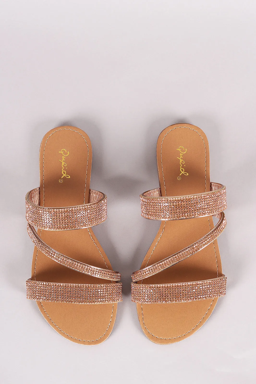 Qupid Strappy Rhinestone Embellished Slide Sandal