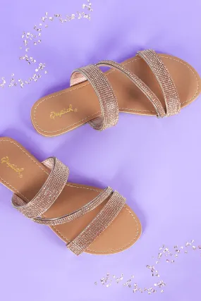 Qupid Strappy Rhinestone Embellished Slide Sandal