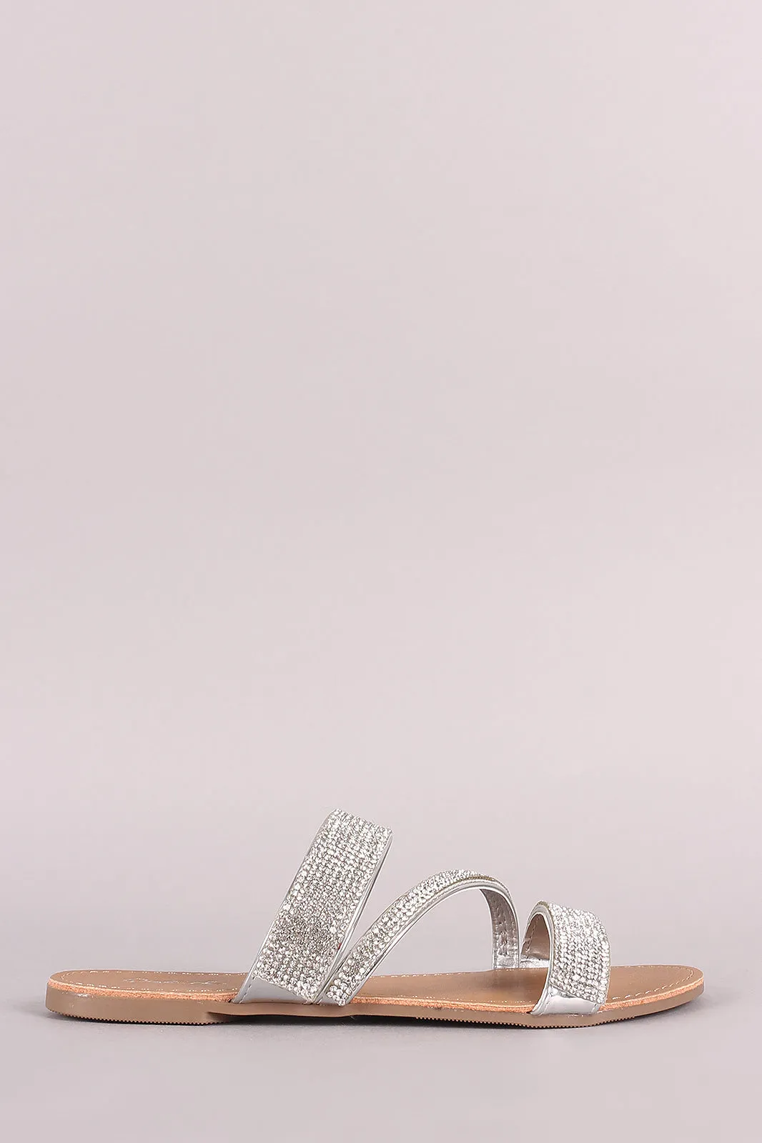 Qupid Strappy Rhinestone Embellished Slide Sandal