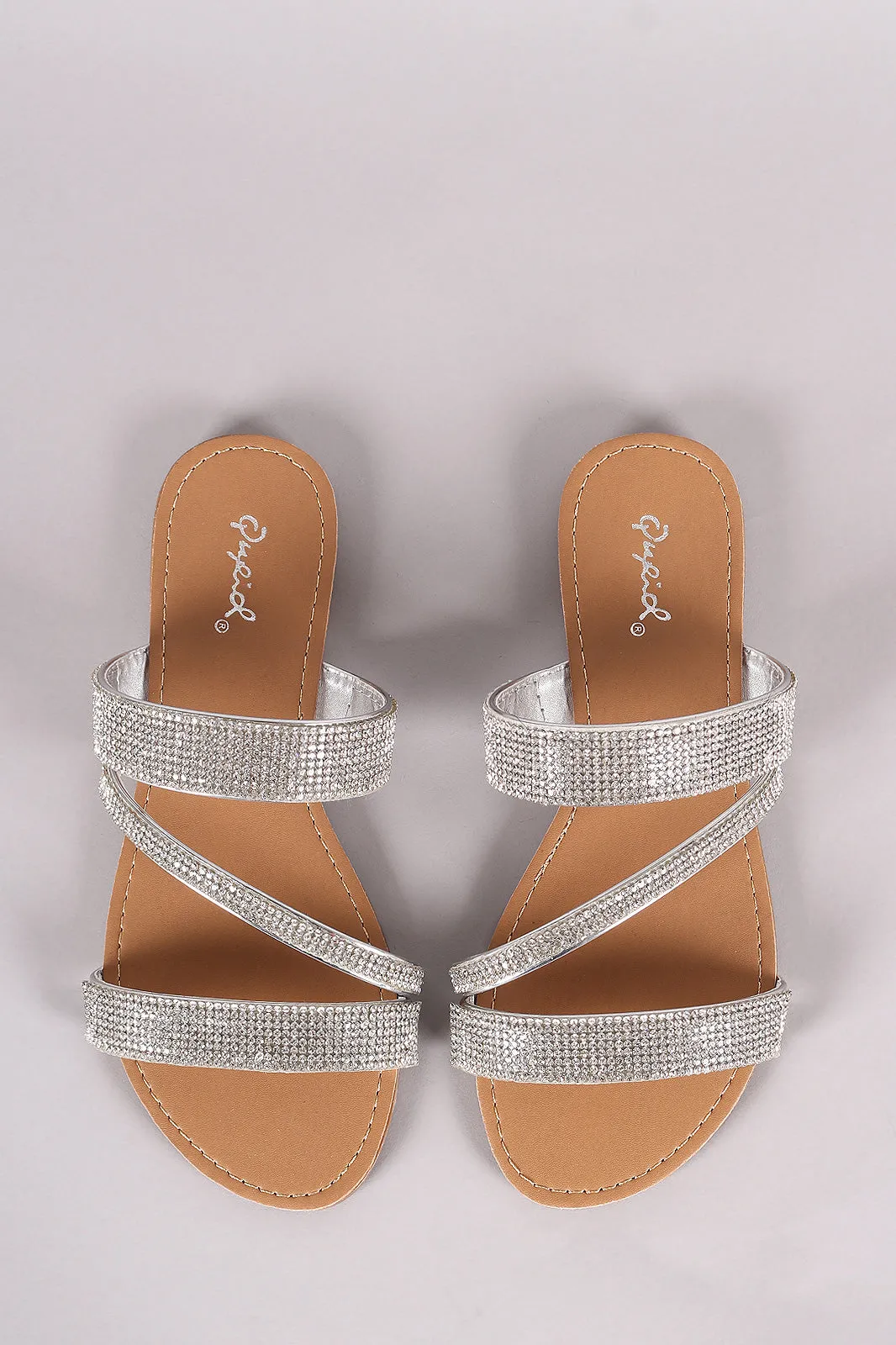 Qupid Strappy Rhinestone Embellished Slide Sandal