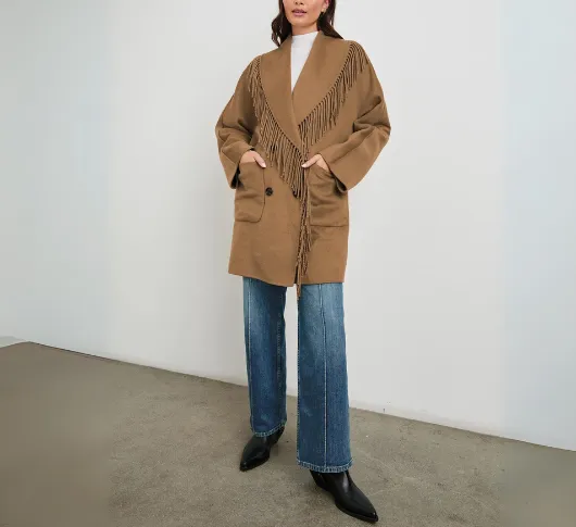 Rails - Hugo Double Face Double Breasted Fringe Coat in Camel