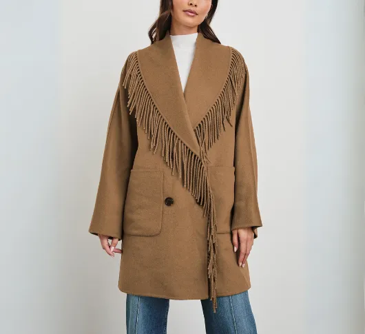 Rails - Hugo Double Face Double Breasted Fringe Coat in Camel