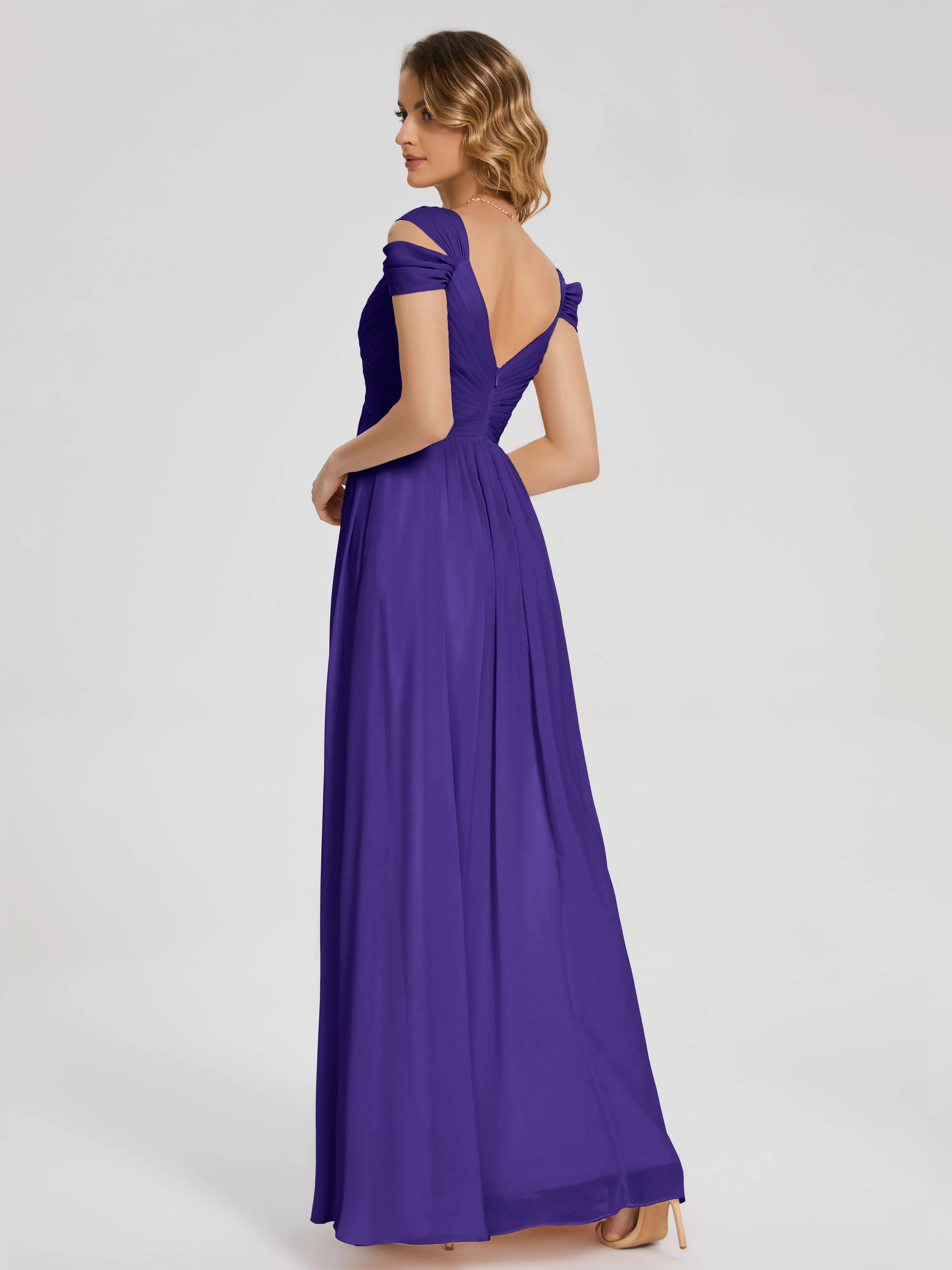 Regency Purple Bridesmaid Dresses Charlee Flowy Split Chiffon Bridesmaid Dresses