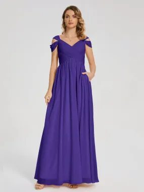 Regency Purple Bridesmaid Dresses Charlee Flowy Split Chiffon Bridesmaid Dresses