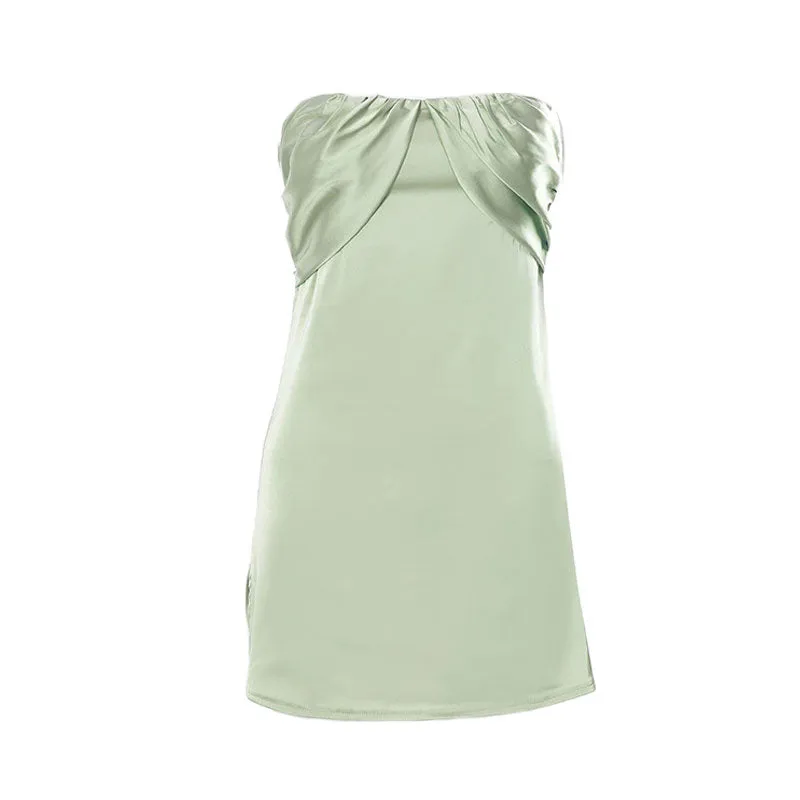 Ruched Trim Side Split Strapless Bodycon Mini Dress - Green