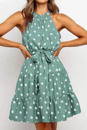 Ruffles Dot Print Halter Neck Mini Dress