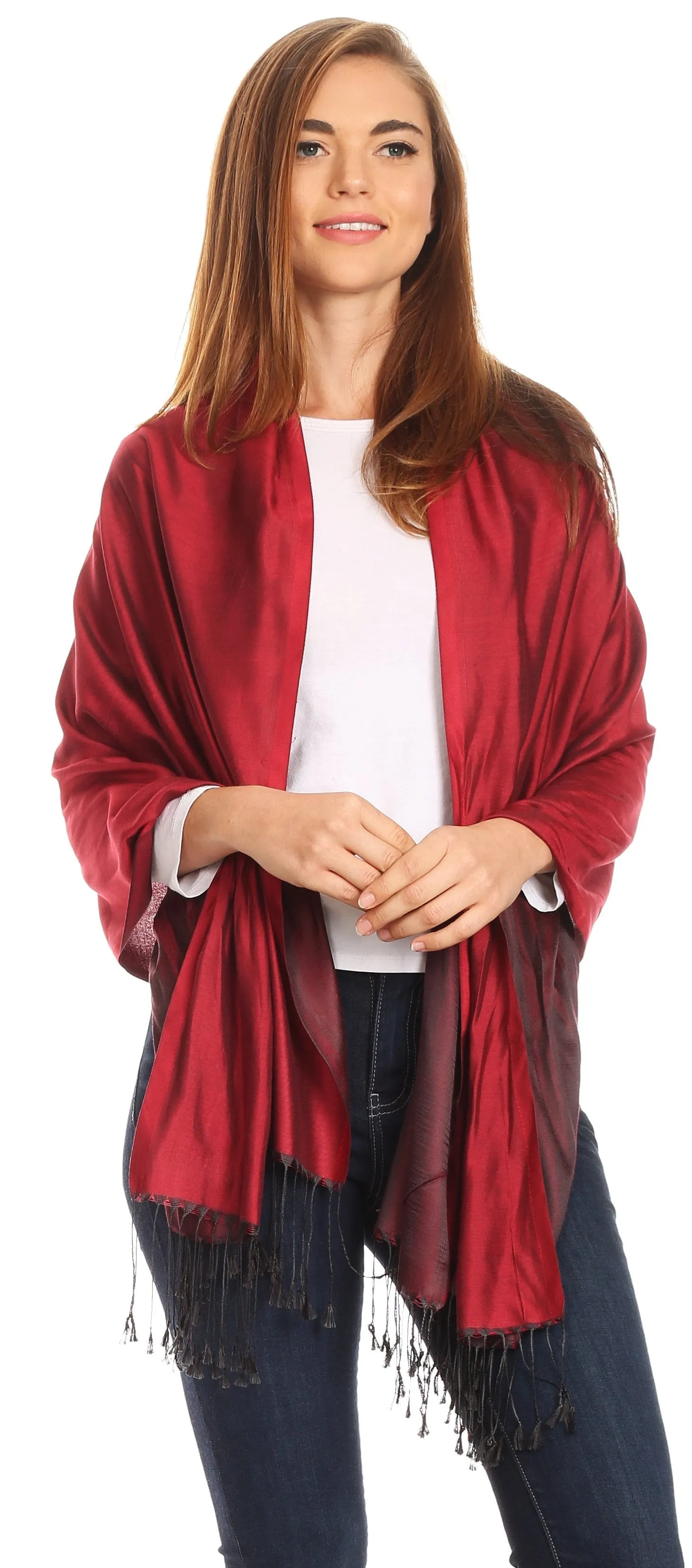 Sakkas Carine Reversible Soft Solid Slight Shimmer Pashmina/ Shawl/ Wrap/ Stole