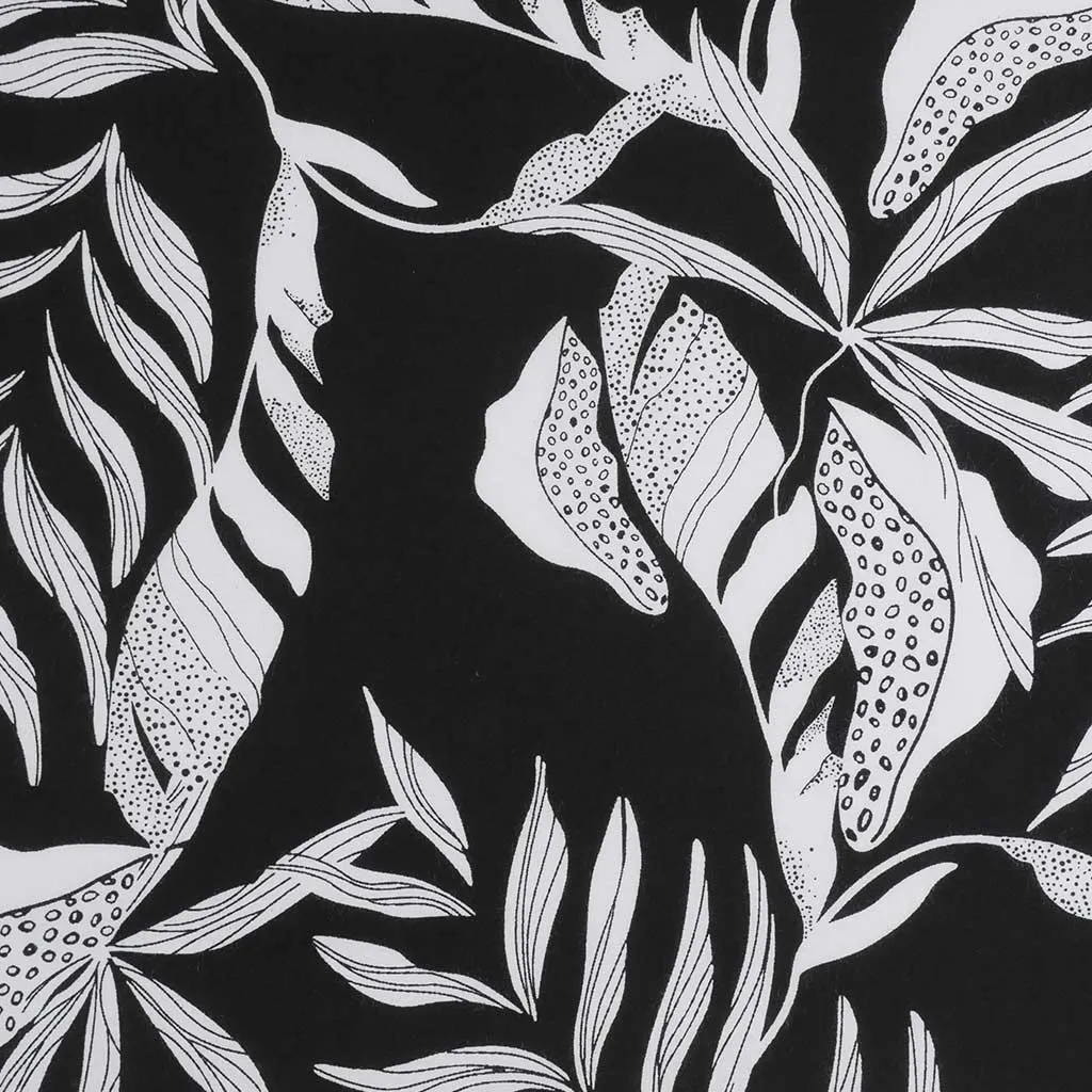 Sierra - Black Leaves Viscose Poplin Woven Fabric Sample