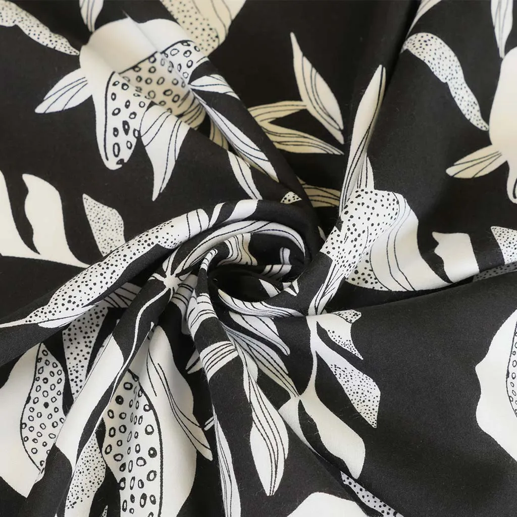 Sierra - Black Leaves Viscose Poplin Woven Fabric Sample