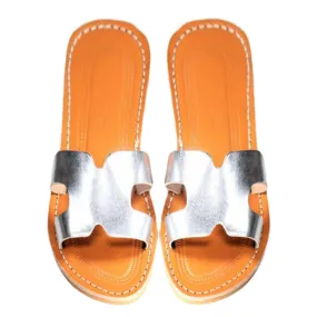 Silver Leather Sandales H Shaped