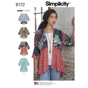 Simplicity Pattern 8172 Women's Fashion Kimonos with Length, Fabric and Trim Variations