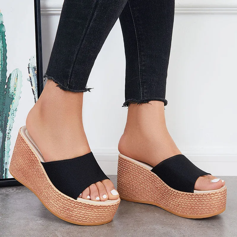 Sohiwoo  Platform Espadrille Sandals Open Toe Slip on Wedge Heel Shoes