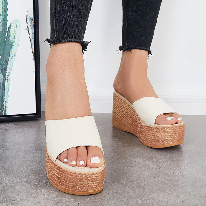 Sohiwoo  Platform Espadrille Sandals Open Toe Slip on Wedge Heel Shoes