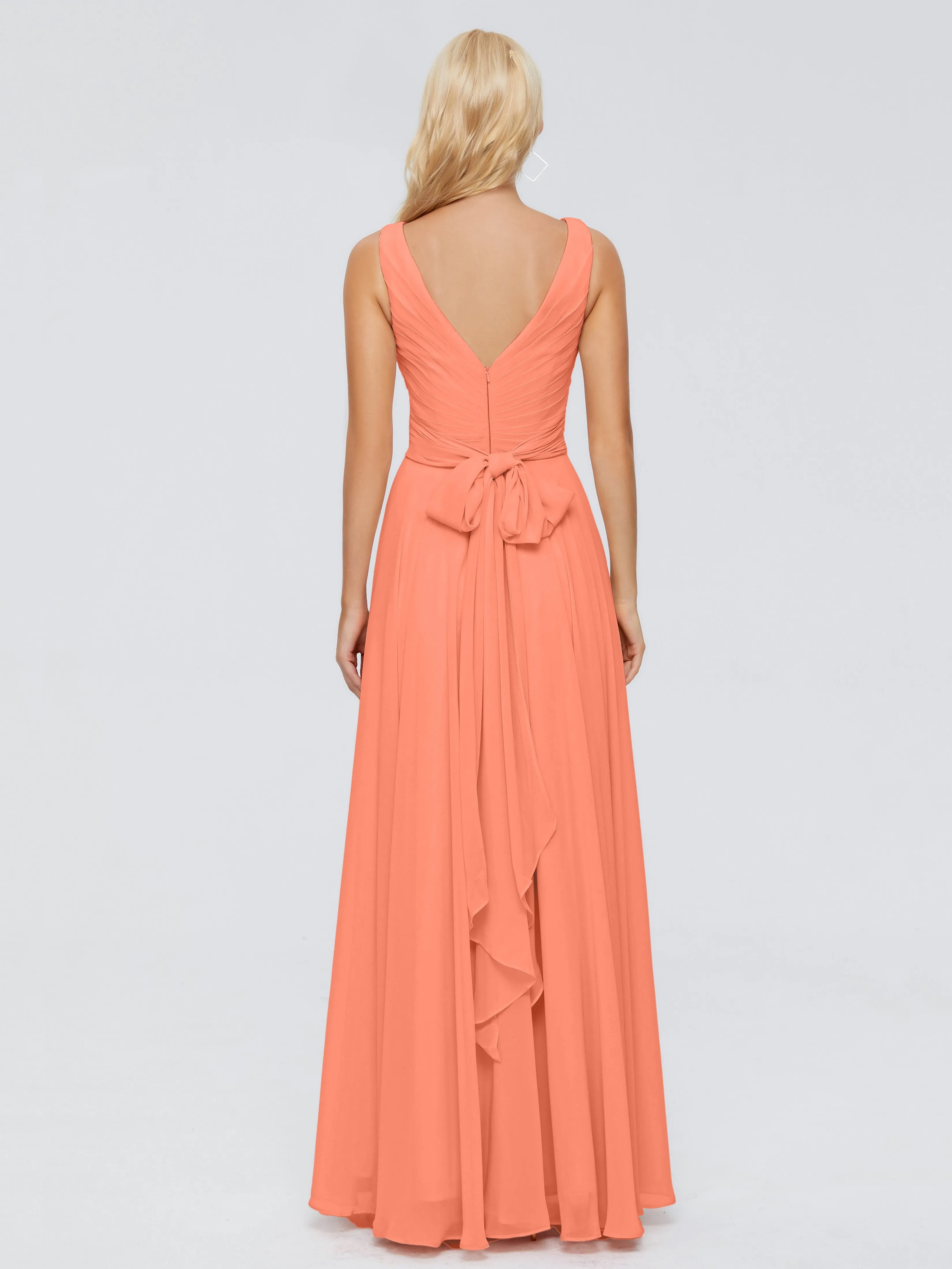 Sunset Orange Bridesmaid Dress Ryleigh Flowy Chiffon Bridesmaid Dresses With Bow