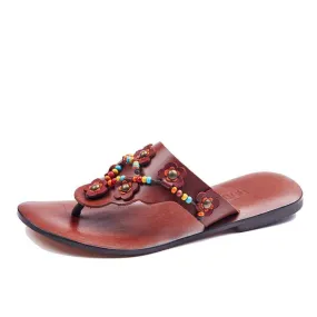 Tanned Flip Flops Leather Thong Sandals For Womens