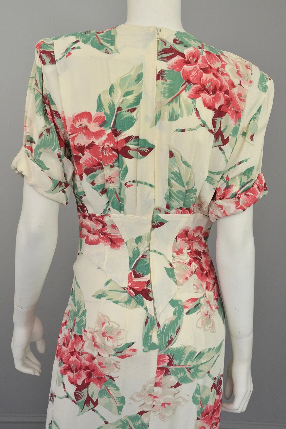 Vintage 80s does 40s Tropical Floral Print Swag Dress by Karen Alexander