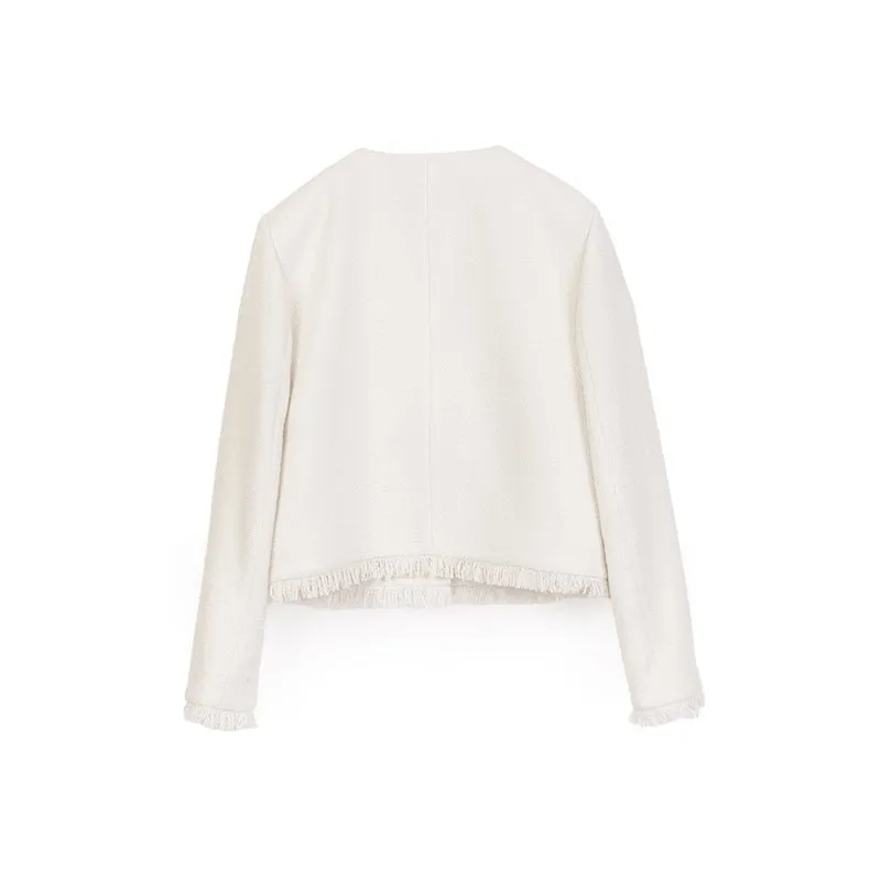 White Wool Tassel Short Coats