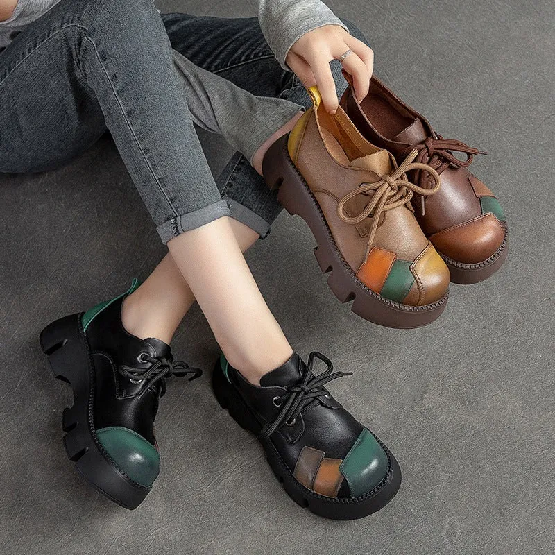 Women's Thick Sole Mixed Colors Retro Genuine Leather Platform Sandals