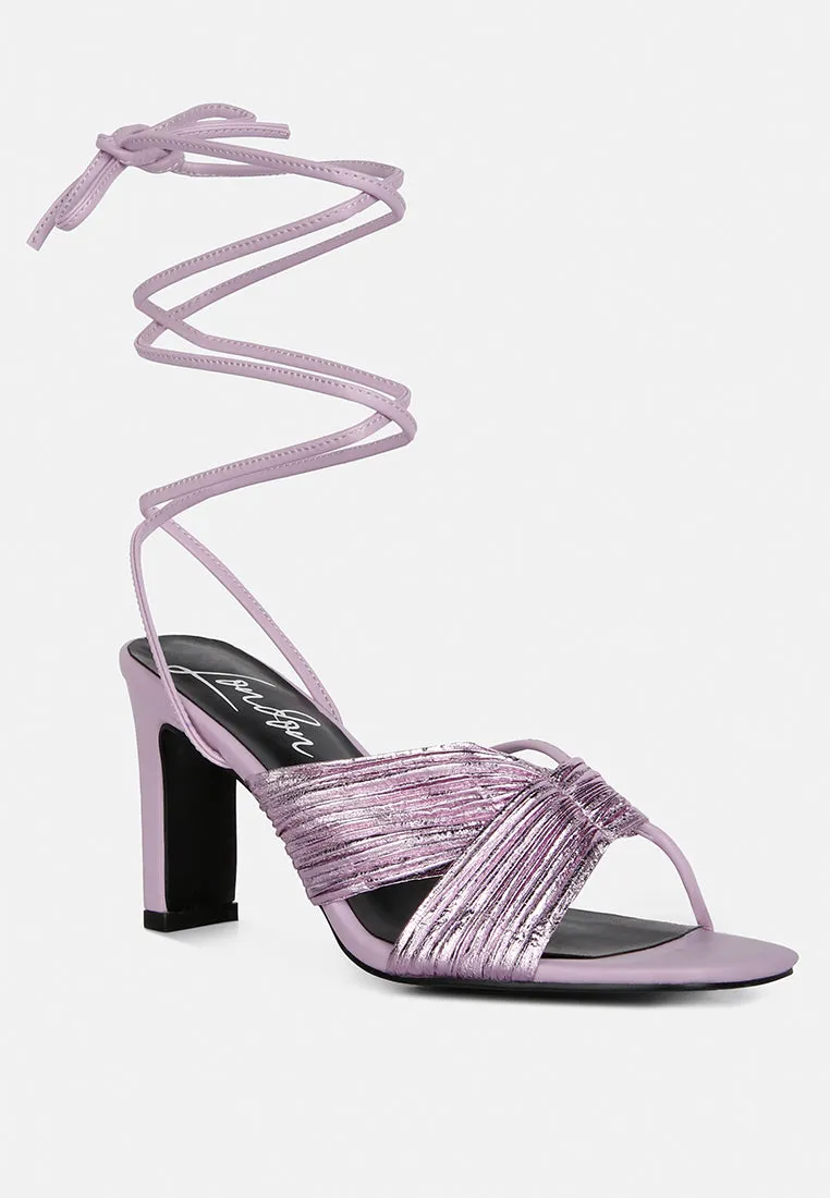 Xuxa Metallic Tie Up Italian Block Heel Sandals